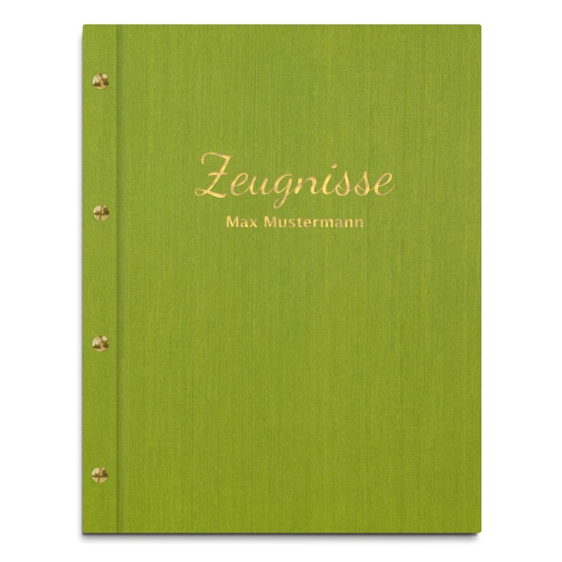 Handmade Certificate Folder with Your Own Name in Green Linen