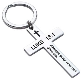 Ldurian Christian Keychain for Women, Cross Key Chain for Men Religious Scripture, Stainless Steel Faith Bible Verse Keychain, LUKE 18:1, Stainless Steel, No Gemstone
