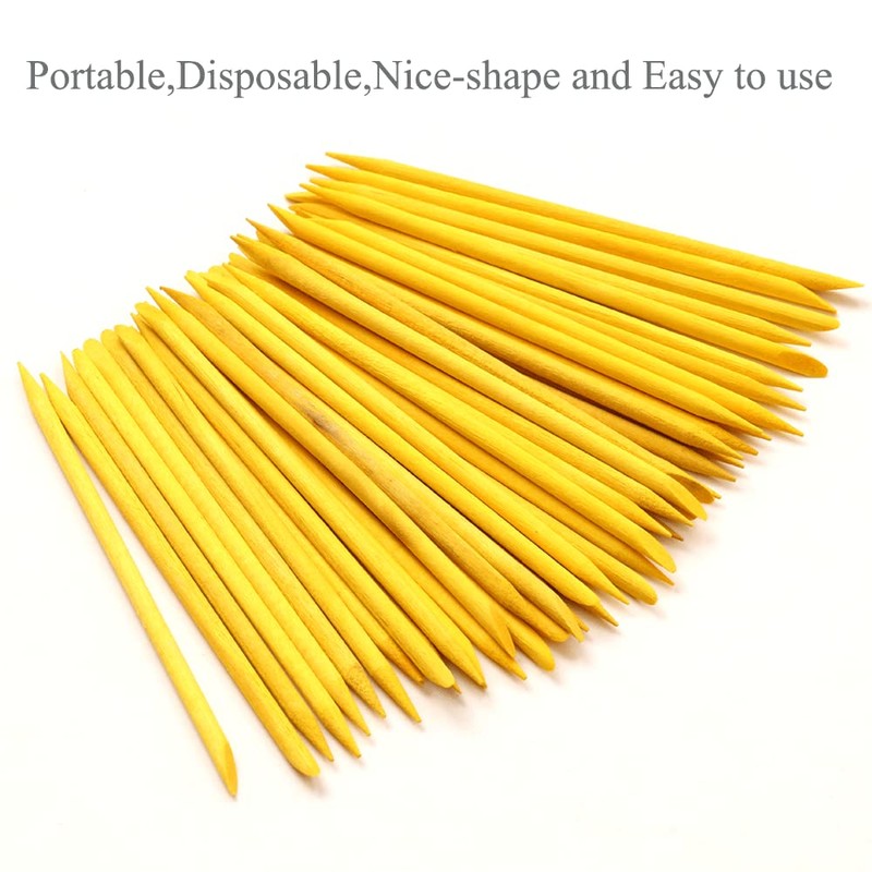 Borogo 100 Pcs Orange Wood Nail Sticks Double Sided Multi