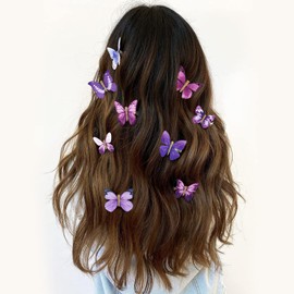 DEEKA 16 PCS Butterfly Hair Clips Small Realistic Colorful Handmade 90s Hair Clips Barrette Hair Accessories for Women and Girls -Purple