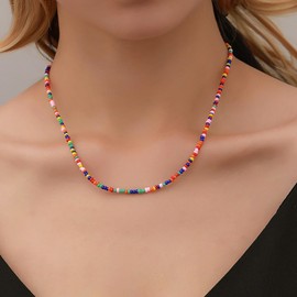 Inateannal Bohème Perlen Halskette Halskette Bunte Samen Perlen Halskette Regenbogen Perlen Kette Halskette Kurze Perlen Schlüsselbein Halskette Schmuck Für Frauen Und Mädchen