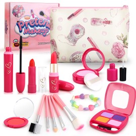 Woumserta Girl Gifts Basic Pretend Makeup for Little Girls 3-5, Play Makeup for Kids 3-5, Fake Makeup Set Toys for 3 4 5 6 7 Year Old Girls, Toddler Makeup Kit with Fake Make up Toys Gifts