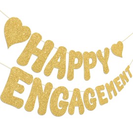 Happy Engagement Banner Sign Gold Glitter Bunting Banner Flag Garland for Engagement Party Wedding Party Decorations Supplies