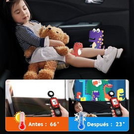 DOSYU Parasol Magnético para Coche, Parasol Ventana Lateral de Dibujos Animados, Diseño de Doble Capa, 5 Capas de Aislamiento, Máxima Protección contra Rayos UVA y Anti-Mosquitos. (Dinosaurio)