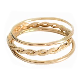 Pila de anillos de dedo o pulgar | 3 anillos apilables de oro | (2) bandas delgadas y (1) trenza en relleno de oro de 14 quilates | Pila de anillos de dedo ajustados | Unisex para mujeres y hombres | Tallas 5 - 12, Metal, Sin piedras preciosas