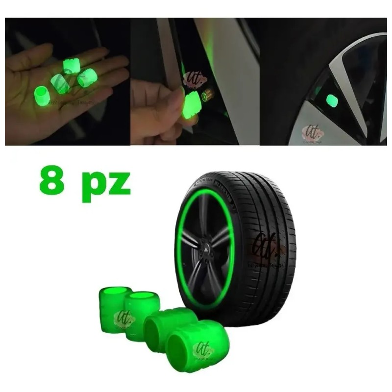 Tapon Luminoso Para Valvula De Llanta Fluorescente 8pz
