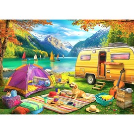 PuzzOne 1000 Pieces Puzzles for Adults, Charming Outdoor Mountain Lake Camping Jigsaw Puzzle for Family Fun Decoration, Gifts, Party Game, Finished Size 27.5" x 19.7"