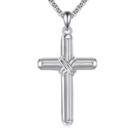 Lattd Cross Necklace for Men 925 Sterling Silver Cross Pendant Christian Jewelry Gifts, w/Stainless Steel Chain 22”+2”