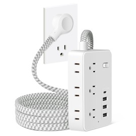 Surge Protector Power Strip- 6 Outlets 4 USB Charging Ports(1 USB C), Power Strip with 5Ft Braided Extension Cord, Flat Plug, Wall Mount Desk USB C Charging Station for Home Office College Essentials