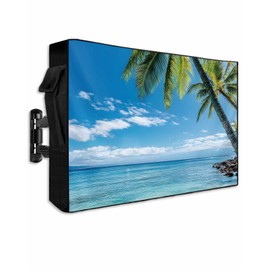 DOME-SPACE Summer Coastal Beach Sea Blue Sky Outdoor TV Cover for Outside Flat Screen Televisions, Palm Tree Landscape Weatherproof TV Screen Protector with Zipper for 60 to 65 Inch Screens