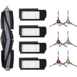 11 Pcs Accessories Kit for Ecovacs Deebot X1 Plus/Ecovacs Deebot T10 Plus Robot Vacuum Replacement Parts, 1 Main Brush, 6 Side Brushes, 4 Filters