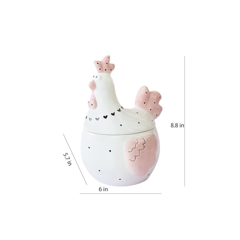 Bicuzat Pink Chicken Rooster Hen Pattern Ceramic Easter Sugar Canister