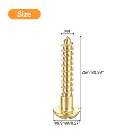 sourcing map Wood Screws M4 x 25mm Slotted Round Head Brass Self-Tapping Screw WoodWorking Screw 20 Pcs