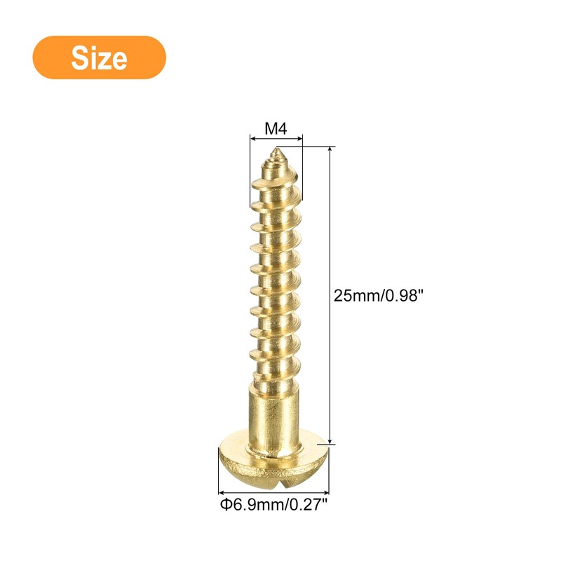 sourcing map Wood Screws M4 x 25mm Slotted Round Head