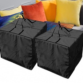 Square Outdoor Cushion Storage Bag Large Patio Cushion Cover Storage Bag with Zipper Handles Waterproof for Furniture Seat Cushions 32x32x24in (2xBlack)