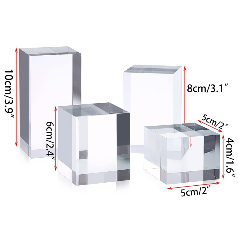 BTSKY 4 PCS Cube Acrylic Display Stands - Clear Solid