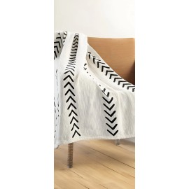 HomeRoots Black and White Woven Cotton Striped Throw Blanket