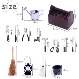 Peiyee Miniature Tool Box with Tools, Miniature Gnome Accessories, Dollhouse Garden Accessories, Dollhouse Accessories, Christmas, Wooden Tool Box with Tools, 14 Pieces Dollhouse Accessories