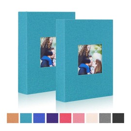 Benjia Small Photo Album 6x4 2 Packs, Each Pack holds 100 Pockets, Slip in Mini Linen Top Loading Photo Albums Holds Portrait Only 10x15cm Picture Teal