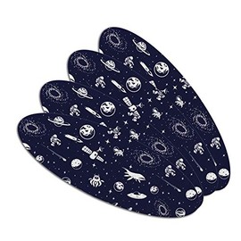 Space Pattern with Stars Planets Aliens Astronauts Spaceships Dogs Double-Sided Oval Nail File Emery Board Set 4 Pack