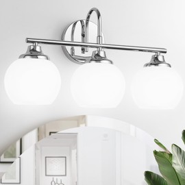Delbarton Chrome Vanity Lights, Bathroom Light Fixtures Over Mirror with Frosted Glass, Wall Sconce for Bathroom Mirror
