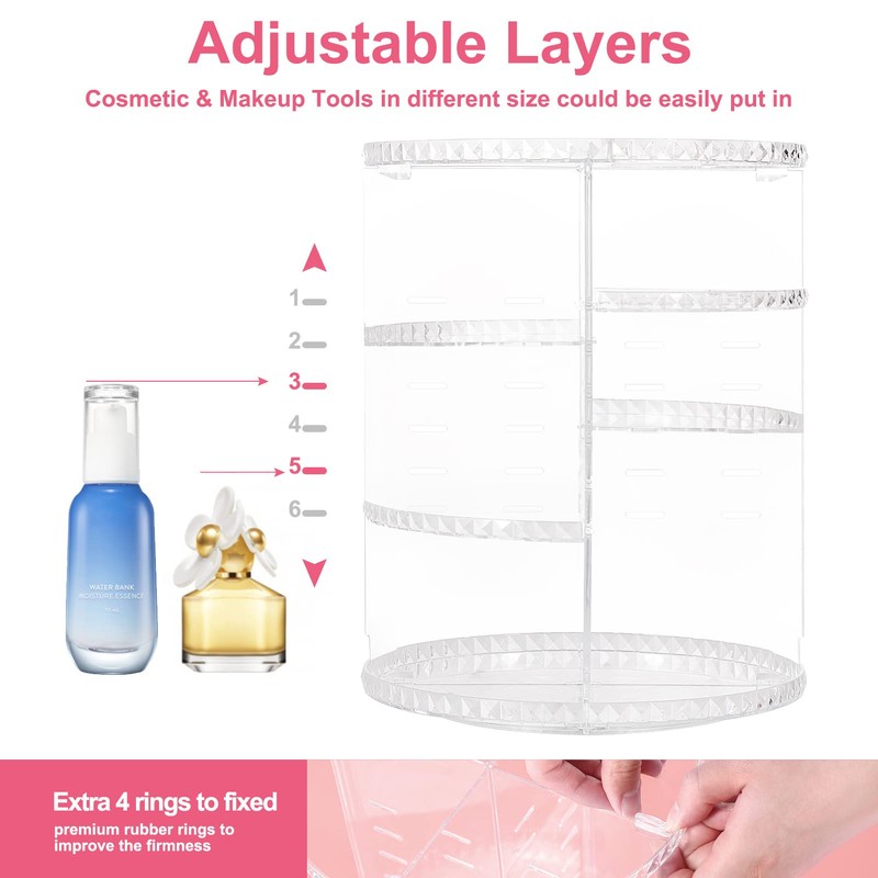 360 Round Spinning Makeup Organizer Display Case, V-HANVER Acrylic Organizer