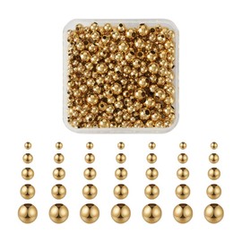 Mega Pet - 400 piezas de cuentas espaciadoras redondas de metal de acero inoxidable 304 - Oro, 3 mm, 4 mm, 5 mm, 6 mm, 8 mm, cuentas de bola de acero para hacer joyería DIY