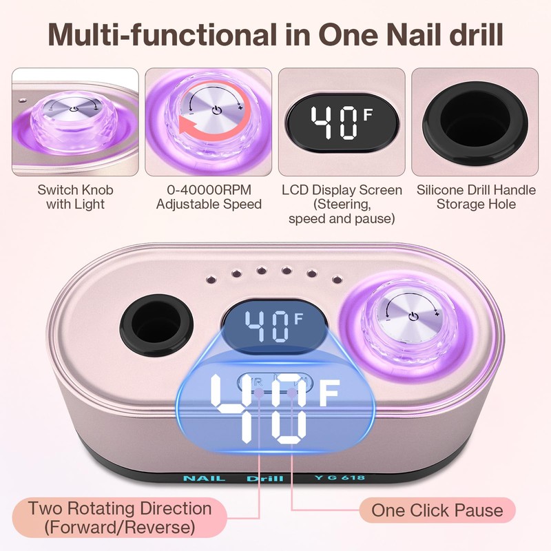 Professional Nail Drill 40000RPM,Electric Nail File for Acrylic and Gel