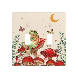 Mushroom Boho Moon Cute Frog Light Switch Cover Decorative 2 Gang Wall Plate Switch Plates Electrical Double Toggle for Kids Boys Girls Bedroom Bathroom
