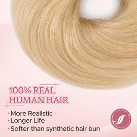 SEGO Larger Human Hair Bun, Real Hair Messy Bun Hairpieces Scrunchies Natural Smoothed Tousled Updo Donut Chignon Ponytail Extensions for Women Girls-S-#613R Bleach Blonde