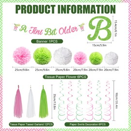 UgyDuky 14 PCS Martini Bow Birthday Party Decorations, Green Pink Glitter A Tini Bit Older Banner, Tassel Banner Garland, Hanging Swirls Party Decorations, Paper Pom Poms Decor