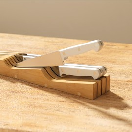 Bamboo In-Drawer Knife Block for 7 Knives(Not Included), Knife Drawer Organizer,Knife Holder Countertop,Block Knife Storage Organizer for Kitchen