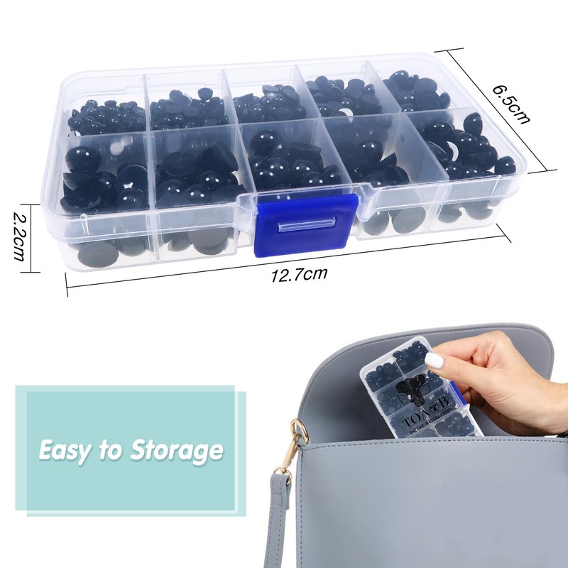 TOAOB 830pcs Plastic Eyes 4mm to 10mm Black Flat Back