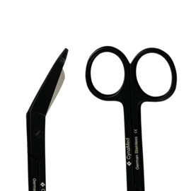 5.5" (13.97cm) Lister Bandage Scissors, Black, Fluoride Coated - for Cutting Bandages, Dressing Material, Thin Clothing, and More - German Stainless Steel