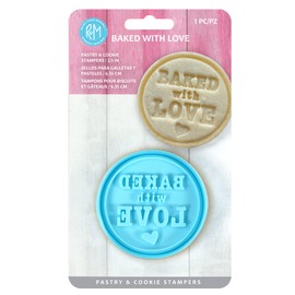 R&M International 0412 Baked with Love Pastry and Cookie Stamper, Blue, 2.5"