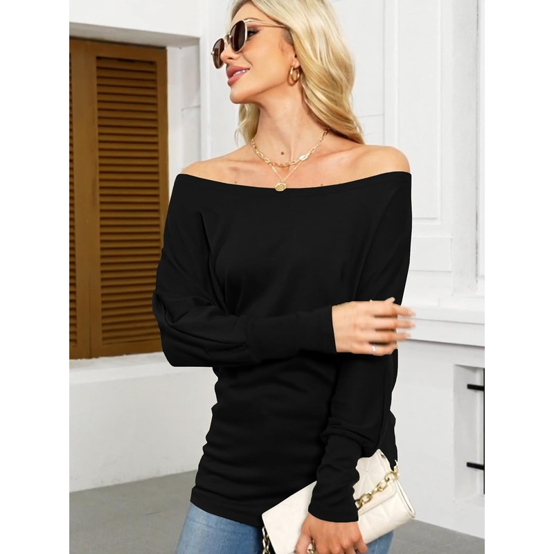 Eniloyal Long Sleeve Women's Off Shoulder Top Batwing Long Sleeve