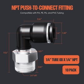 1/4" OD x 1/4" NPT Thread Push to Connect Fittings – Air Line Elbow Connectors, Quick Connect Pneumatic Fittings, Push Lock Air Hose Fittings for Compressor, Air Tools & Tubing (10 PCS)