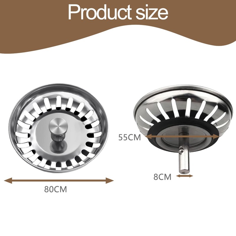 2 Pack Stainless Steel Kitchen Sink Strainer, Kitchen Sink Plug
