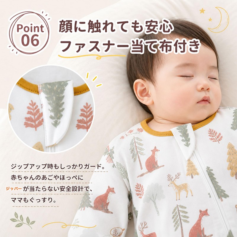 [MOMSMENU] スリーパー 赤ちゃん 春 夏 秋 前4後2ガーゼ 2WAY 長袖 半袖