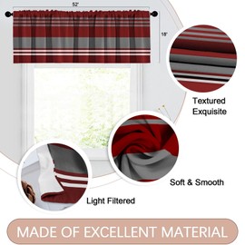 Emvency 2 Pack Valances Window Treatments, Red Grey White Striped Blackout Adjustable for Living Room Bathroom Bedroom Kitchen Over Sink, 18x52 Inch Rod Pocket Valances