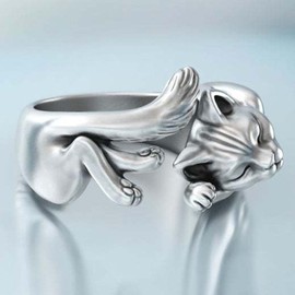 New Vintage Cute Cat Rings Women Jewelry Birthday Gift Trendy Open Size 925 Sterling Silver Ring Girl Party Accessories