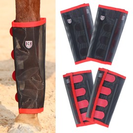Harrison Howard Loose-Fitting Horse Fly Leggings Breathable, Tear-Resistant Fine Mesh Leg Guards Stay-on Comfortable Fly Boots (Set of 4) Red Mini
