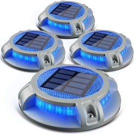 SIEDiNLAR Solar Driveway Lights Outdoor 4 Modes 40 LEDs Marine Dock Light Deck Driveway Markers Waterproof for Step Ground Walkway Pathway Yard Garden, Blue/White Dynamic Lighting (4 Pack)