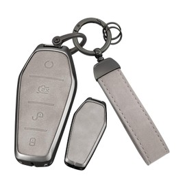 ontto Car Key fob Cover Case fit for BYD Dolphin Atto 3 Seal Song Plus Qin Tang E2 2021 2022 2023 2024 Smart Key holder Metal Leather Shell bag keyring keychain protector accessories 4 buttons Grey B