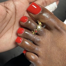 24 Pc Press on Toenails Short,YIHONGYAN Red Fake Toe Nails Press ons Toenail Tips Solid Color Glossy Acrylic Nail Art Kit Glue on Nails Full Cover Summer False Toenail Stick on Nails for Women