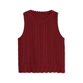 KIRUNDO Beach Vacation Clothes for Women Spring Summer Crochet Sweater Vest Tank Tops Cover Ups Resort Cruise Outfits 2025(Wine Red, X-Large)