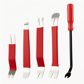 Xzenuo Car Disassembly Tools Set, 5 Pieces Metal Pry Tool + Trim Wedges Automotive Repair Set, Car Trim Tool Kit Universal for Removal, Car Door, Door Trim and Panels, Red