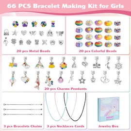 AUAUY Charm Bracelet Making Kit for Girls, 66pcs Gifts for Girls Bracelet Making Kit, Jewellery Making Kit for Girls, Arts and Crafts for Kids Stocking Fillers for Girls Toys Age 5 6 7 8 9 10 (Color)