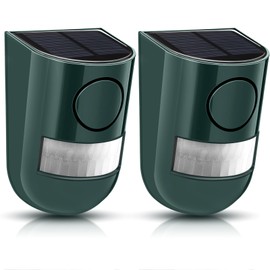 Qualirey 2 Pack Solar Sound and Light Alarm Motion Sensor 129db Outdoor Security Siren Waterproof Motion Activated Detector Alarm 6 LEDs Flash Warning Strobe System for Home, Farm (Green)