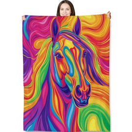 Turamurra Colorful Horse Blanket Gifts for Women Horses Flannel Throw Blankets for Bedding Couch Soft Lightweight Warm Cozy Throws Decor 50x60in